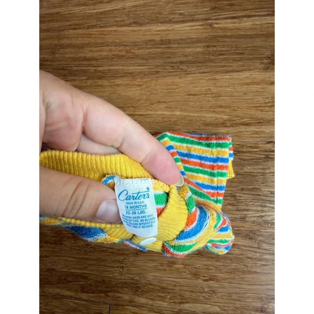 Vintage Carter's Romper 18 Months Primary Yellow Striped Terrycloth Star Henley